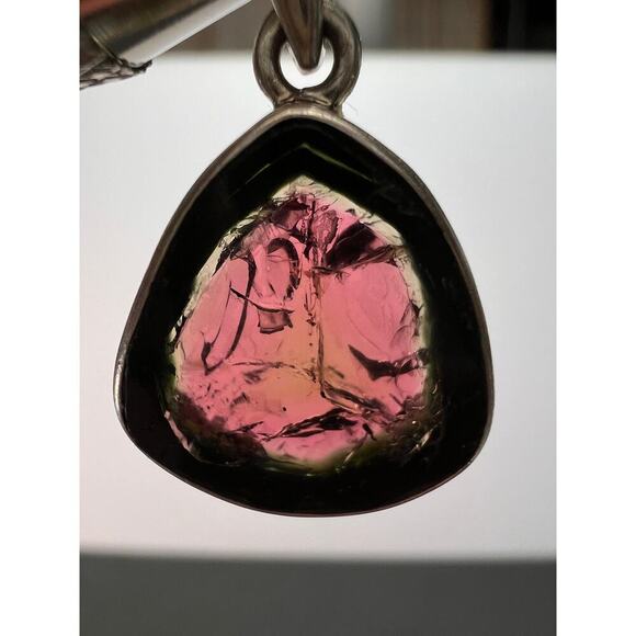 NEW Watermelon tourmaline slice sterling silver pendant 3.90 grams - Picture 1 of 11